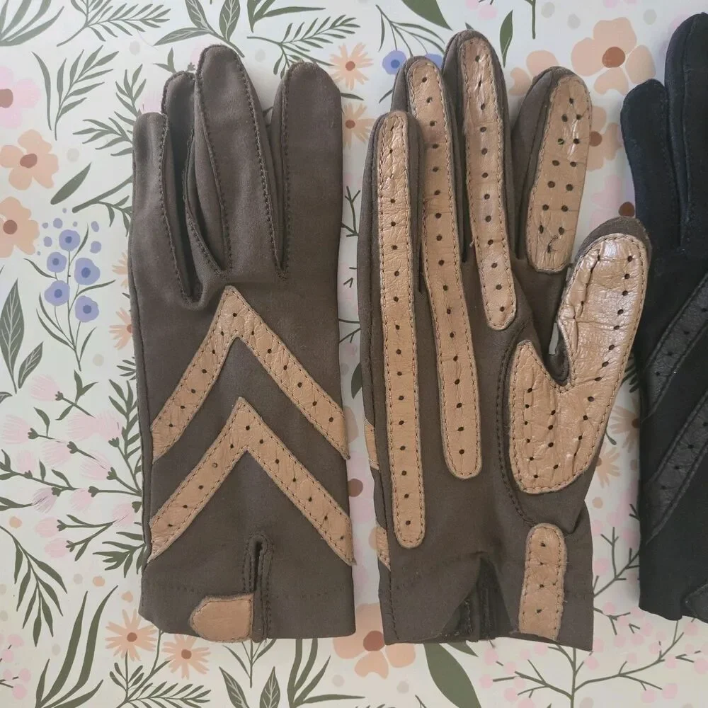 Vintage Isotoner Driving Gloves Brown Black New One Size Lot Of 2
